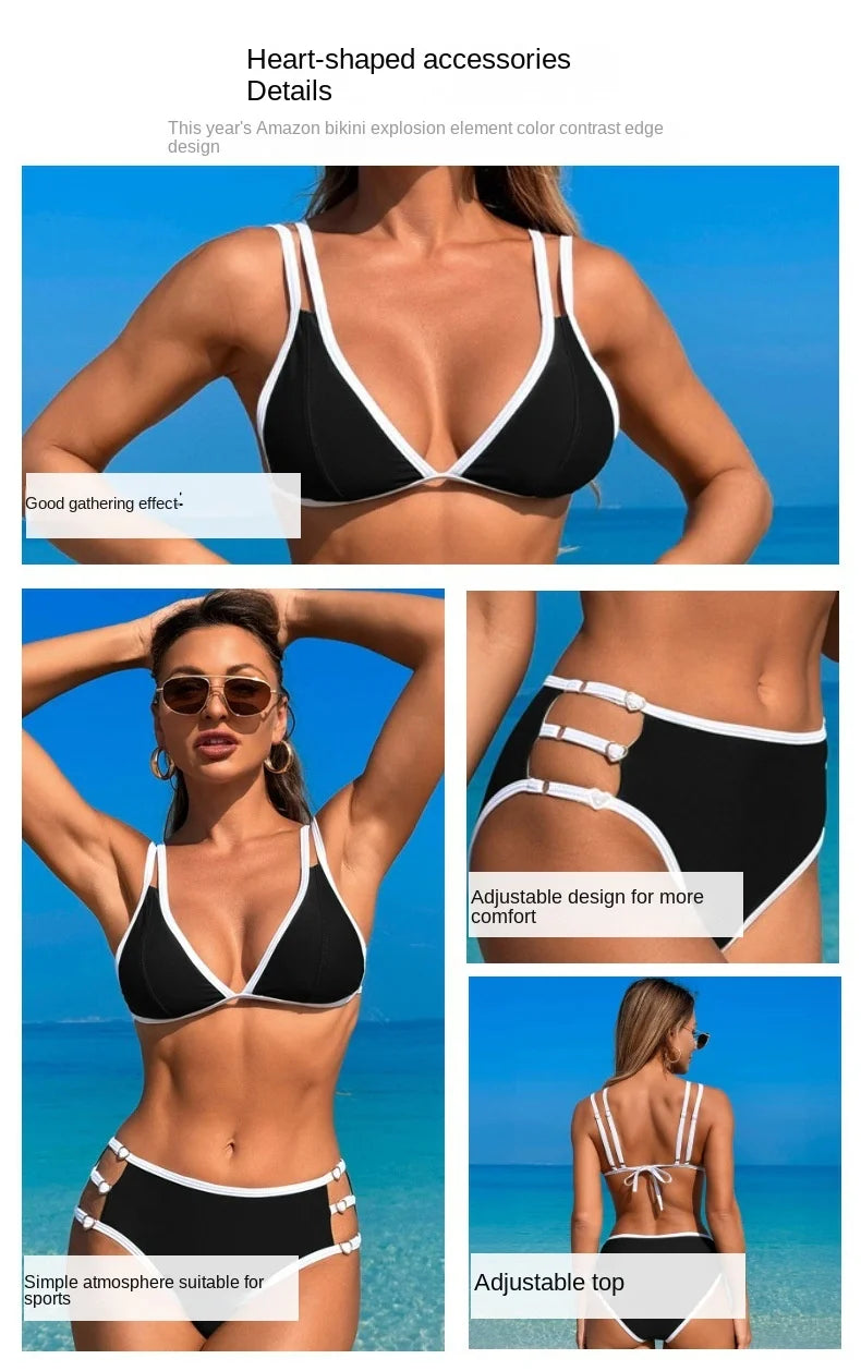 Women Bikini Two Piece Swimsuit Fashion V Neck High Waist Swimwear Female Beach Party Backless Bikini Sets