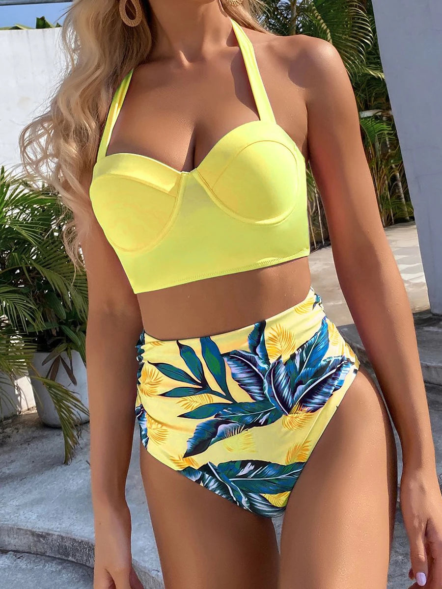 Push Up Swimsuit Women High Waist Bikini Set Butterfly Print Swimwear Female Padded Bathing Suit Swimming Beachwear Summer