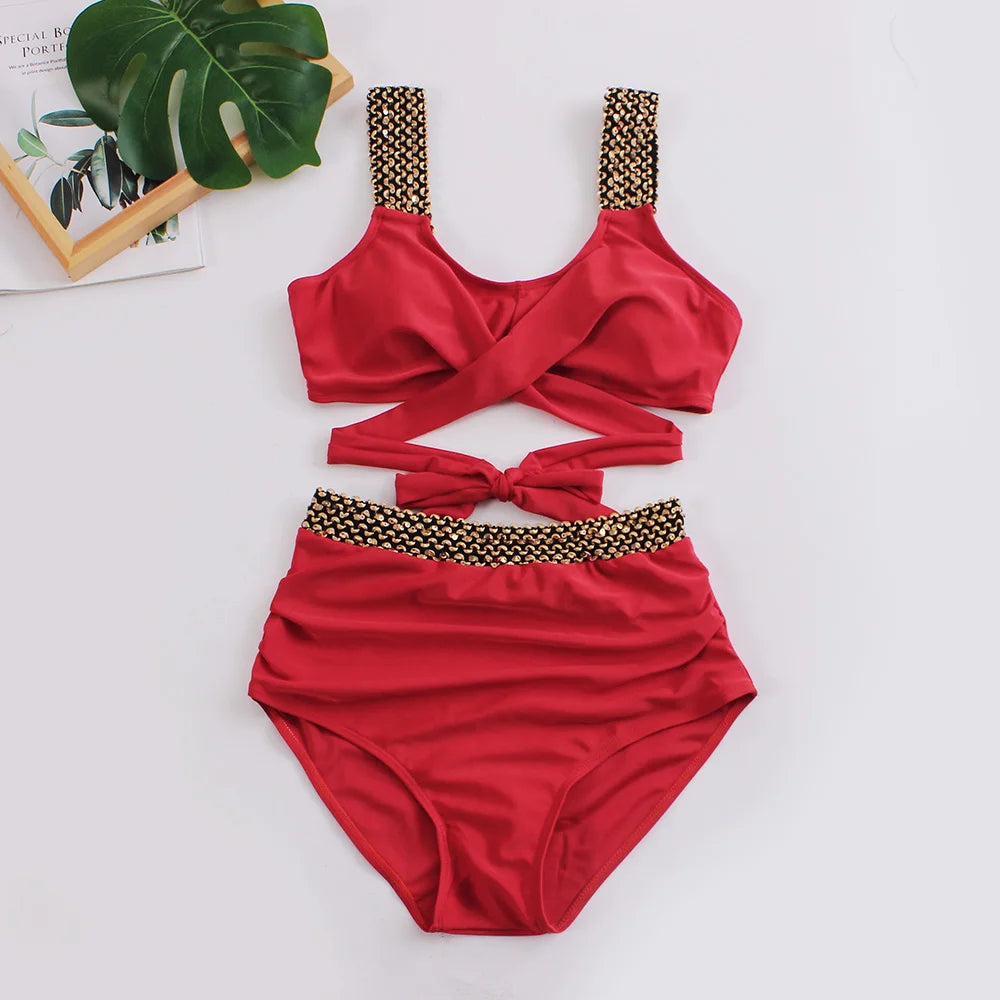 Cross High Waist Bikinis Women Black Swimwear Solid Swimsuit Female Beachwear Summer Bathers Bathing Suit Swimming