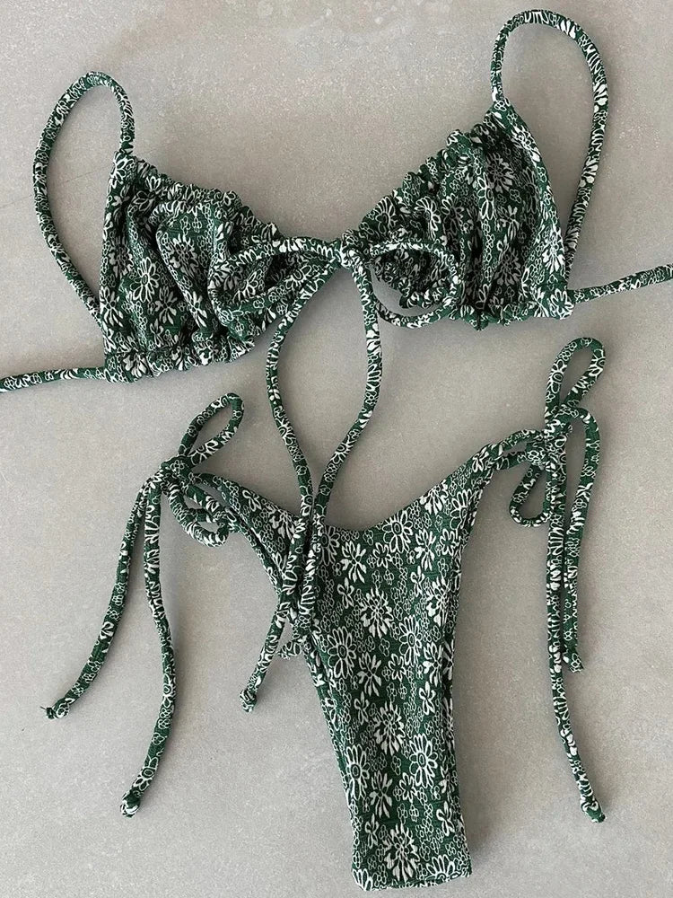 Ruffle Frilled Micro Thong Bikini Women Swimwear Female Swimsuit Two-pieces Bikini set String Bather Bathing Suit Swim