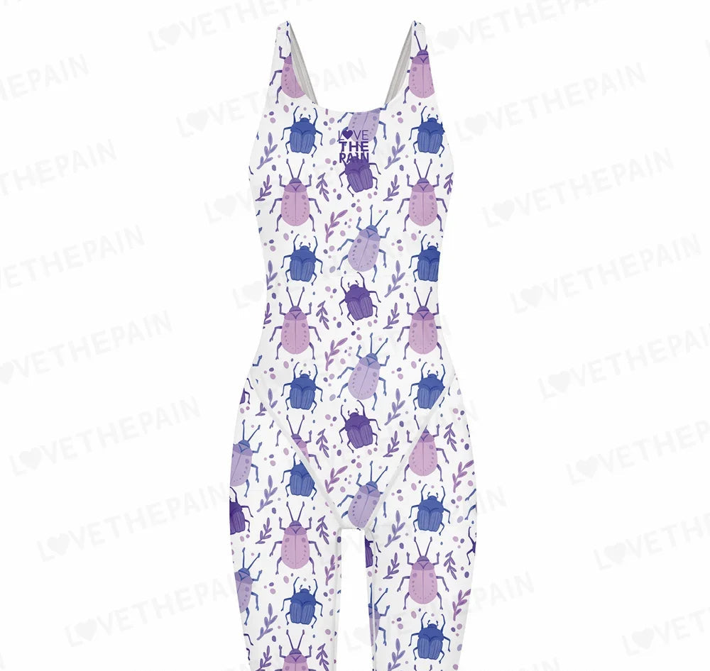 Girls Love The Pain Racer Back Knee Length Swimsuit Bodysuit Sleeveless One Piece Print Swimwear For Holiday Beach Water Sports