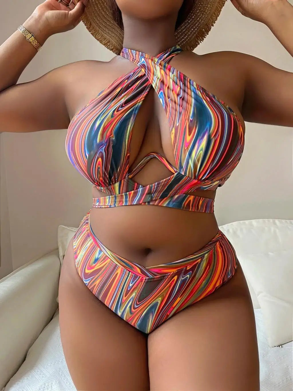 Push Up Bikini Printed Swimsuit Women Plus Size Swimwear Female High Waist Bathers Bathing Swimming Swim Suit Beachwear