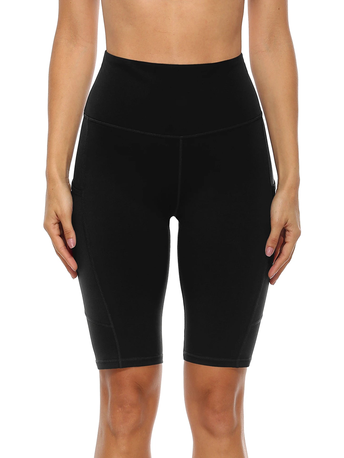 Anfilia Women Yoga Shorts Jogging Running Sports Shorts High-waist with Side Pockets Workout Shorts