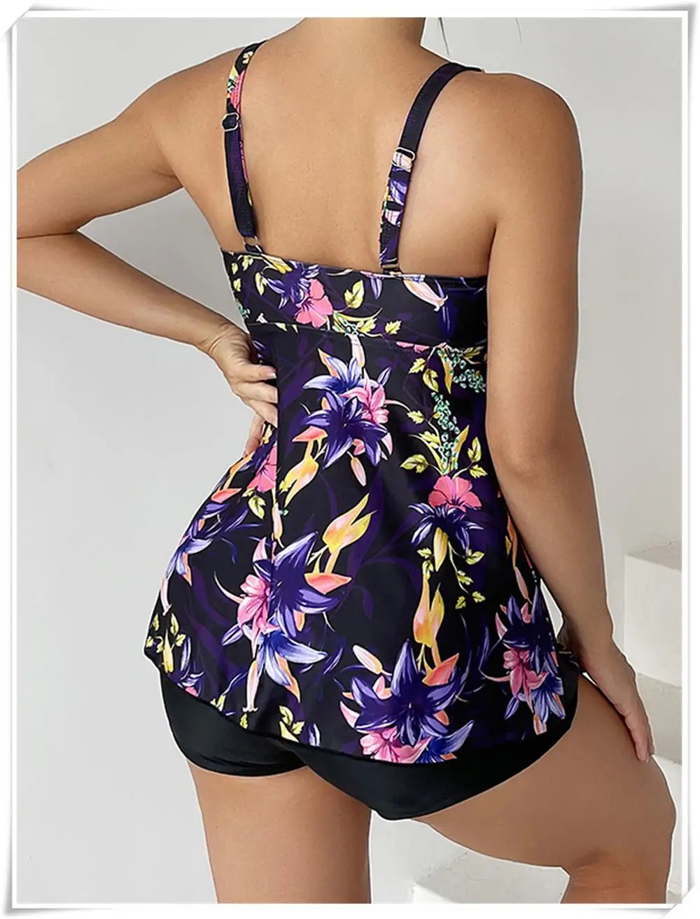 Drawstring Tankini Set Two Piece Swimsuit Short Women Floral Printed Swimwear Female Bathing Suit Beachwear Swimming