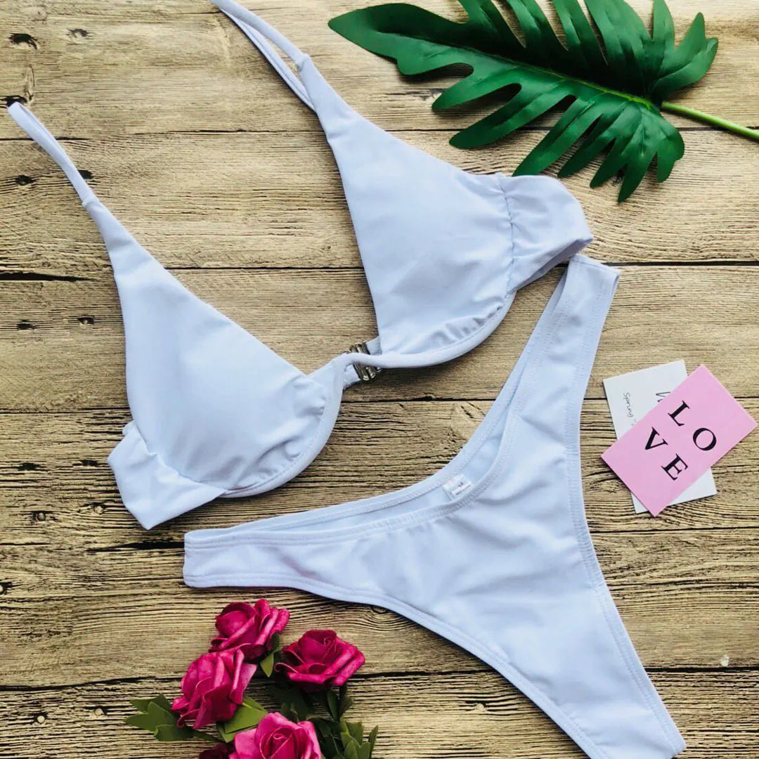 S - XL V-bar Underwired Bikini Female Swimsuit Women Swimwear Two-piece V shape Wire Bikini set Bather Bathing Suit Swim