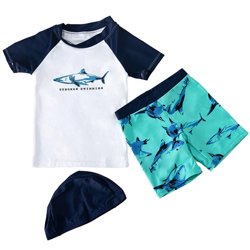 Swimsuit Boys UPF50 Baby Swimwear Shark Dinosaur UV Bathing Suit for Boy 3 Pcs Toddler Surfing Diving Suit Children's Rash Guard