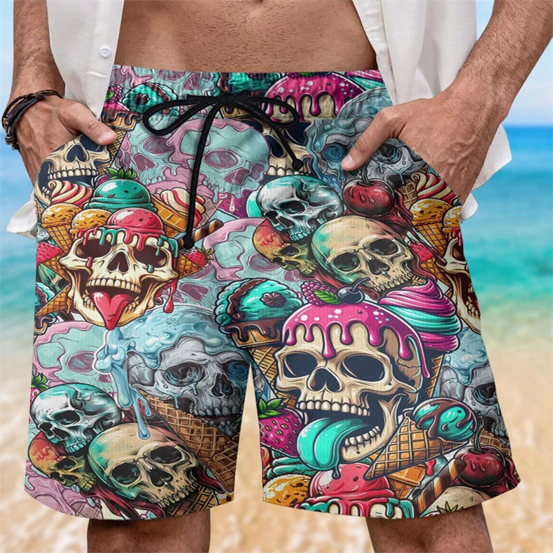 Ice Cream 80s 90s 3d Printed Surfing Board Shorts Cool Summer Street Hip Hop Swim Trunks For Men Vacation Beach Ice Shorts