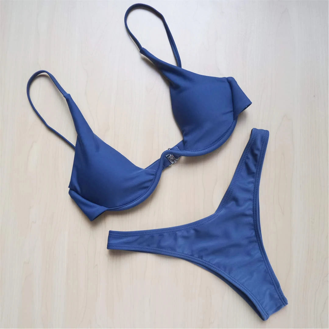 S - XL V-bar Underwired Bikini Female Swimsuit Women Swimwear Two-piece V shape Wire Bikini set Bather Bathing Suit Swim