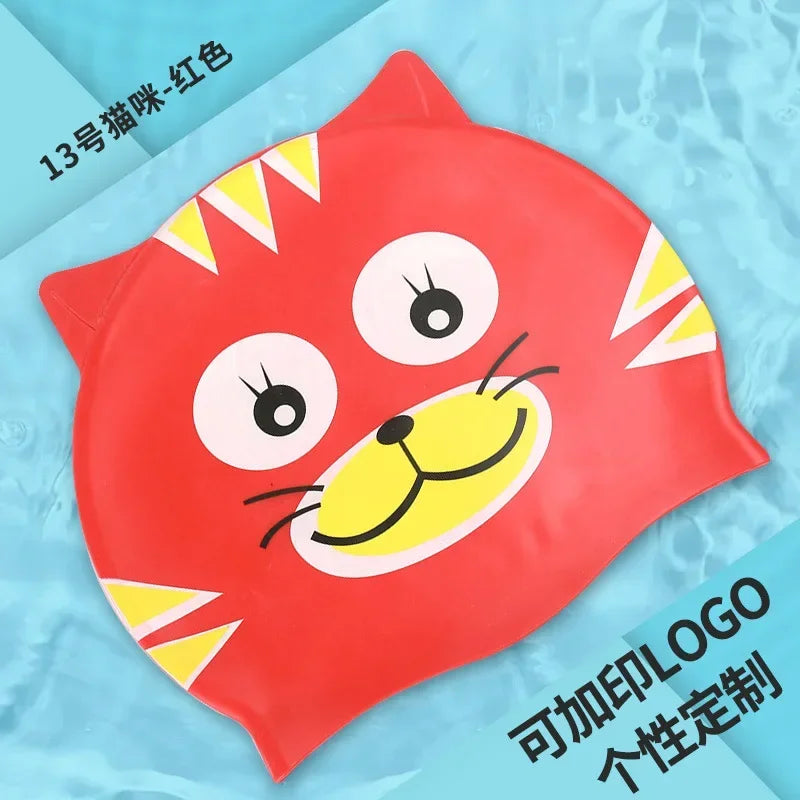 Children Swimming Caps Long Hair Ear Protection Cute Cartoon Swim Cap for Boys Girls Kids Silicone Swimming Cap Pool Accessories