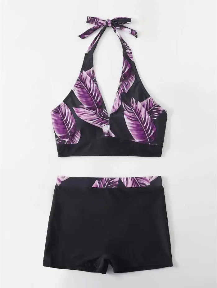 Push Up Bikinis Set Swimwear Women Leaf Print Swimsuit Summer Beach Wear Tankini Bathing Suit