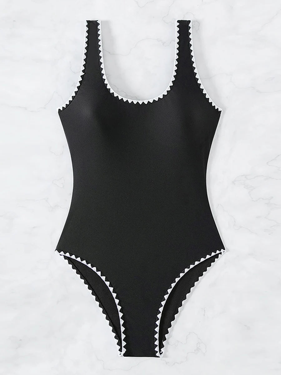 Black Swimsuit Women One Piece Solid Swimwear Female Bathers Bathing Swimming Swim Suit Beachwear