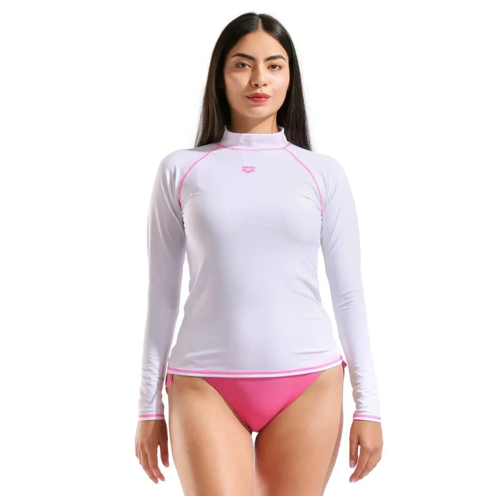Women Rash Guard Fashion High-Elastic T Shirt Long Sleeve Surfing Swimsuit Top Water Sports Fitness Lycra Quick-Drying UPF 50+