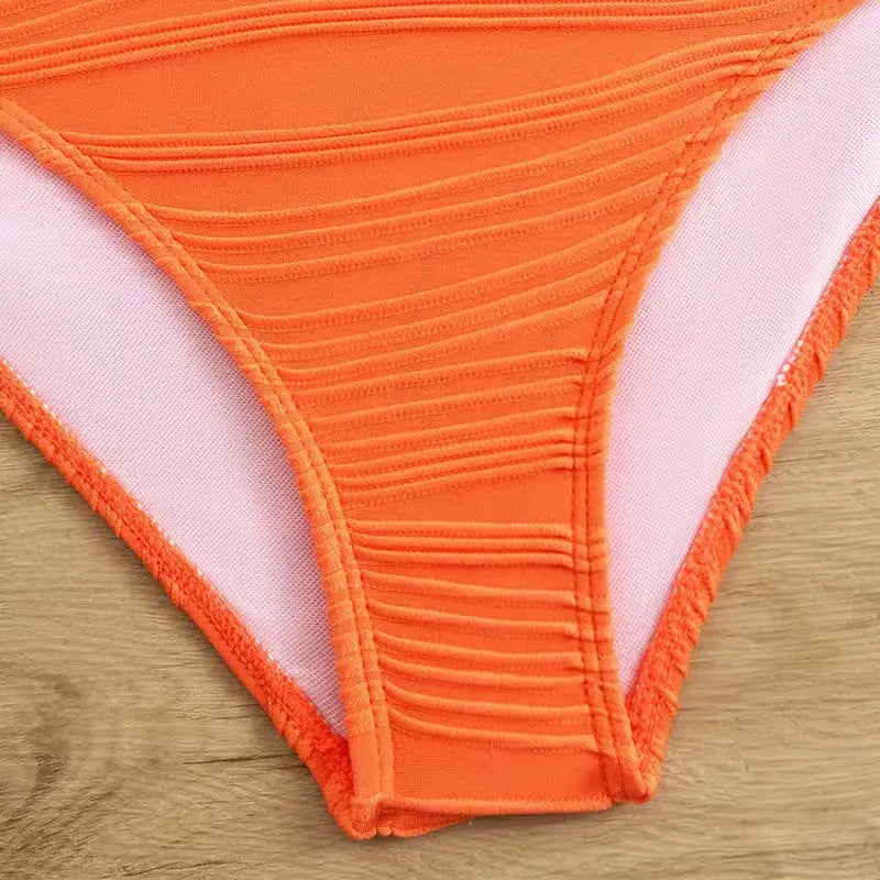 Girls Strappy Swimsuit One Piece Solid Kids Swimwear Orange Children Swimming Bathing Swim Suit Beachwear