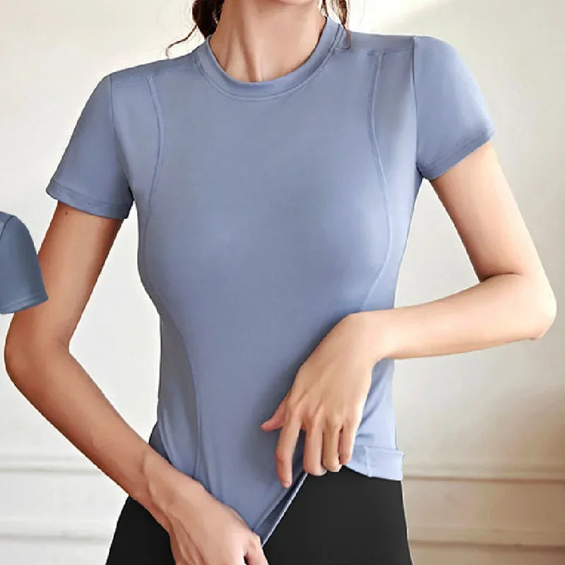Aiithuug Short Sleeve Yoga Shirts Running Shirt Gym Workout Quick Dry Soft Tops Compress Sports T Shirt Simple Elastic Crop Top