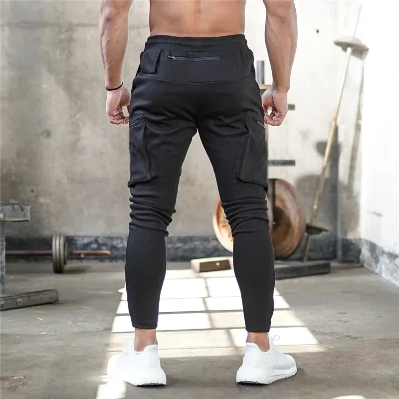Sweatpants Men's Gym Fitness Pants Men's Running Jogging Training Tight Sports Cargo Pants Pocket Decoration