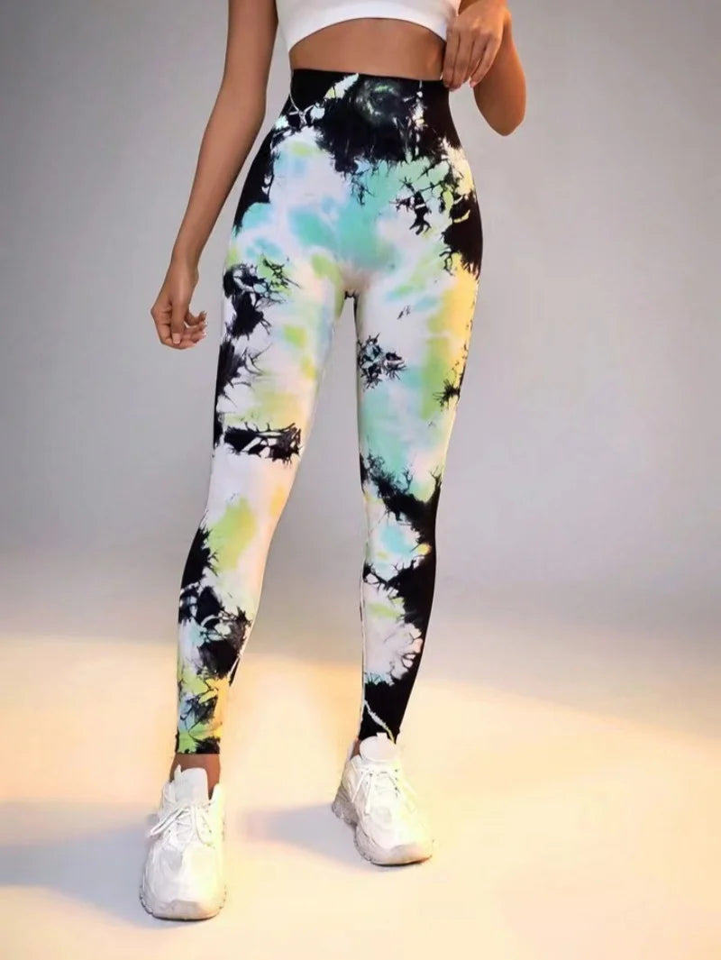 3D Print Tie Dye Sports Pants Women Seamless Leggings High Waist Fitness Push Up Leggings Gym Clothing Workout Tights