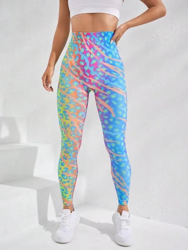 3D Print Tie Dye Sports Pants Women Seamless Leggings High Waist Fitness Push Up Leggings Gym Clothing Workout Tights
