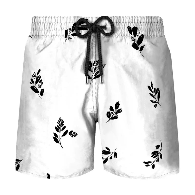 Flower Leaf Graphic Swim Trunks For Men Ethnic Feathers 3D Printed Short Pants Summer Loose Harajuku Sport Street Board Shorts