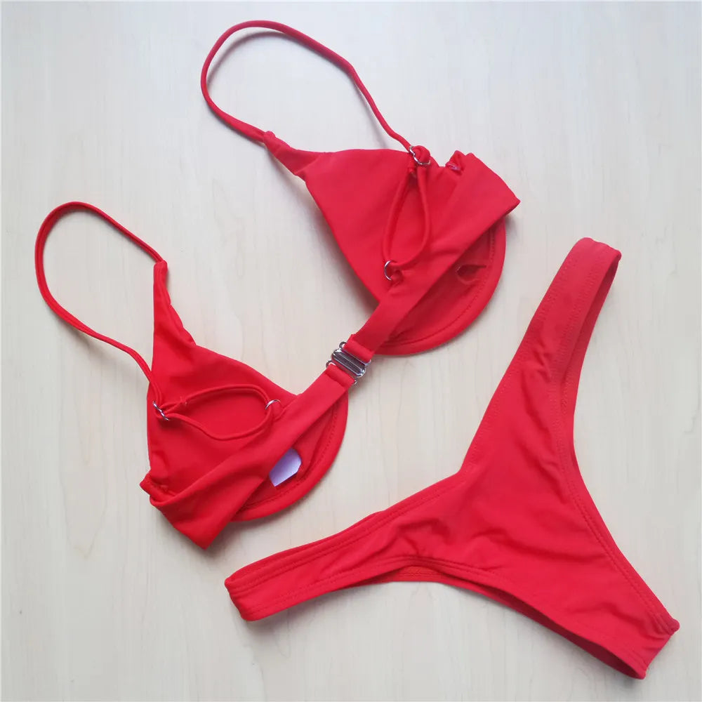 S - XL V-bar Underwired Bikini Female Swimsuit Women Swimwear Two-piece V shape Wire Bikini set Bather Bathing Suit Swim