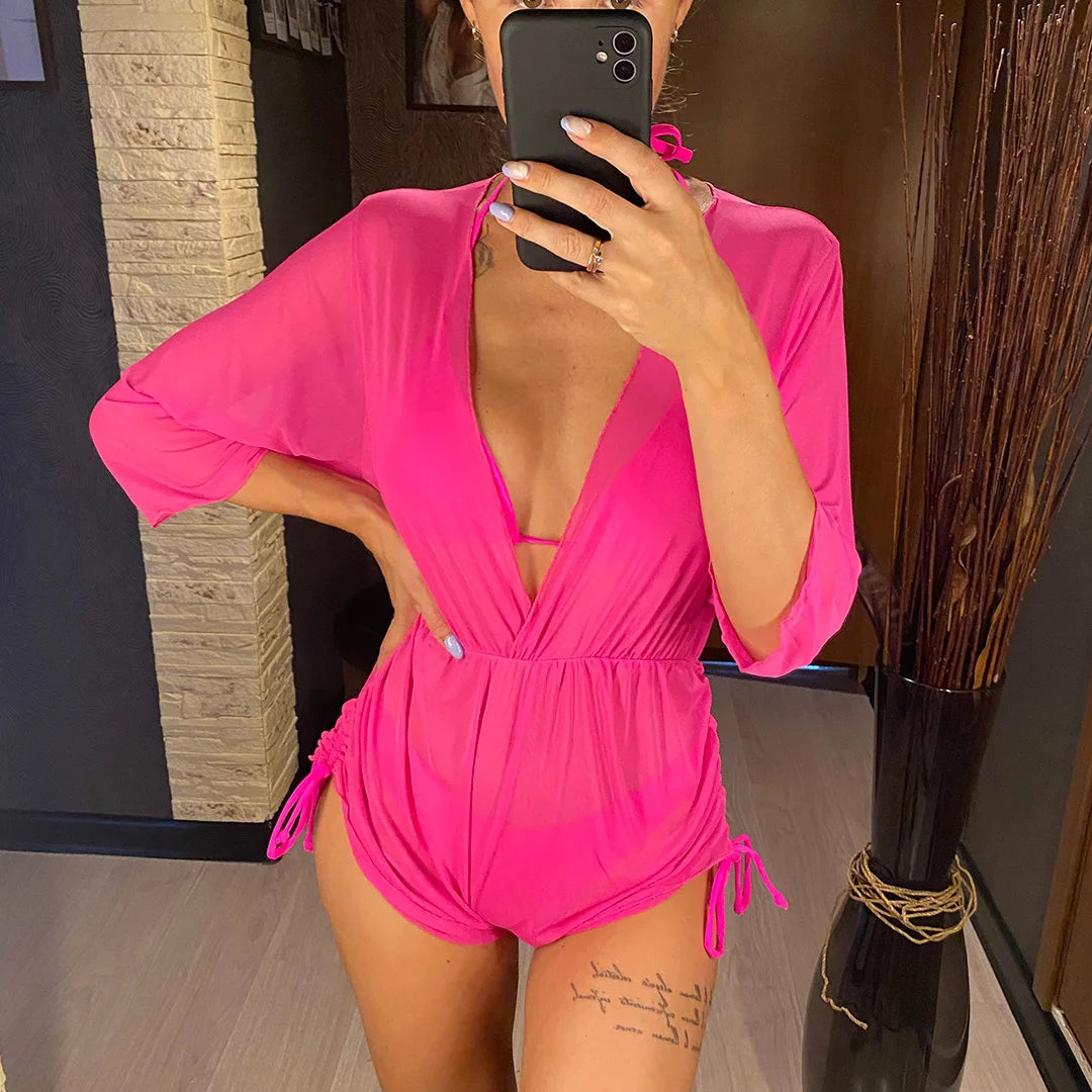 3 PCS Halter Bikini Women Swimwear Female Swimsuit Three-pieces Bikini set With Cover Up Bather Bathing Suit Swim Lady