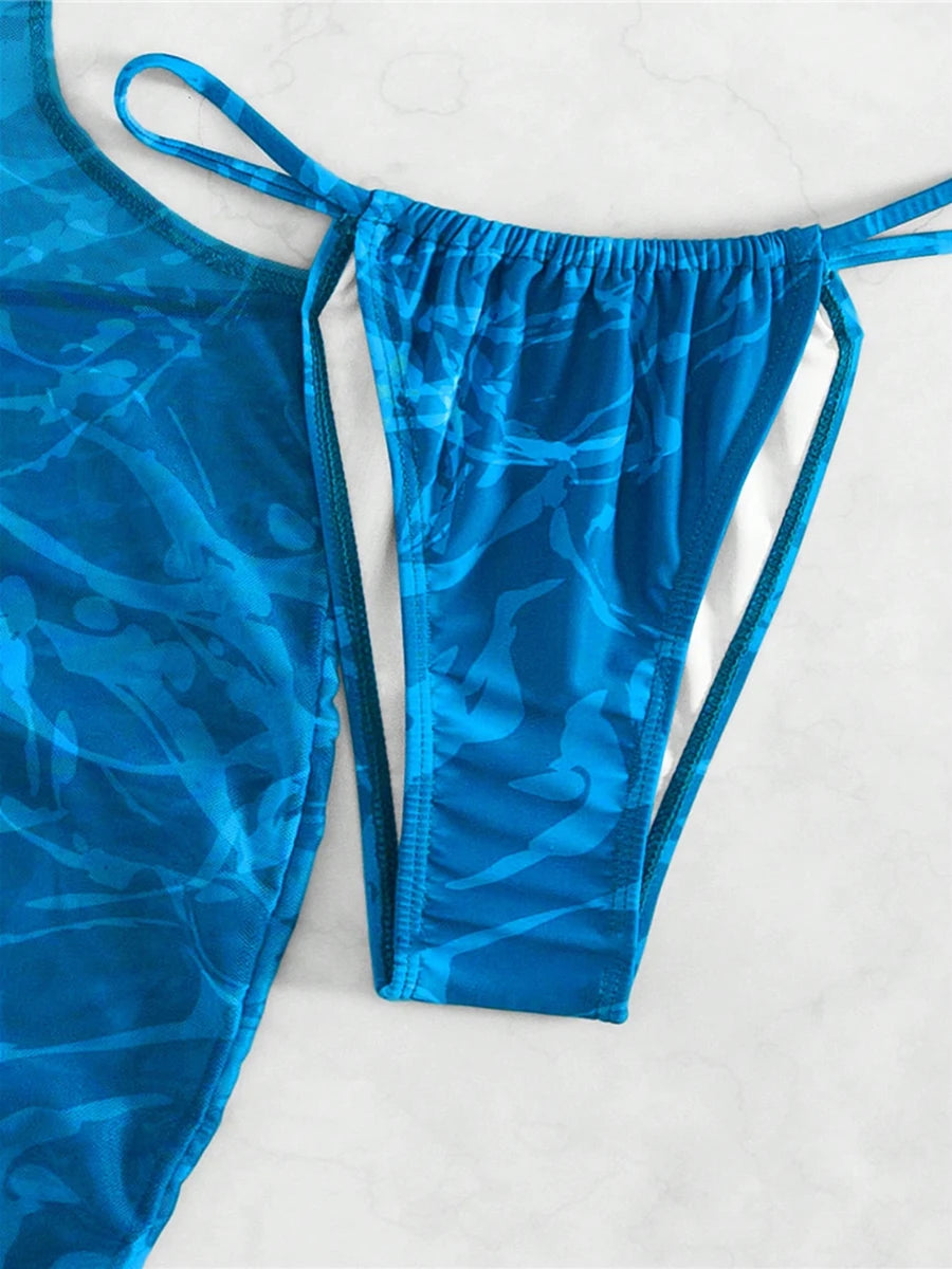Print Halter String 3 Piece Bikini Triangle Swimsuit Women Swimwear Female Bather Bathing Swimming Swim Suit Beachwear