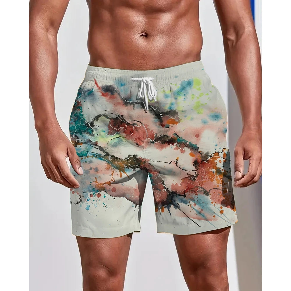 Summer Seasons Rendering Shorts Graffiti 3D Printing Men's Beach Pants Swimming Comfortable Quick Drying Fashion Youth Loose Men