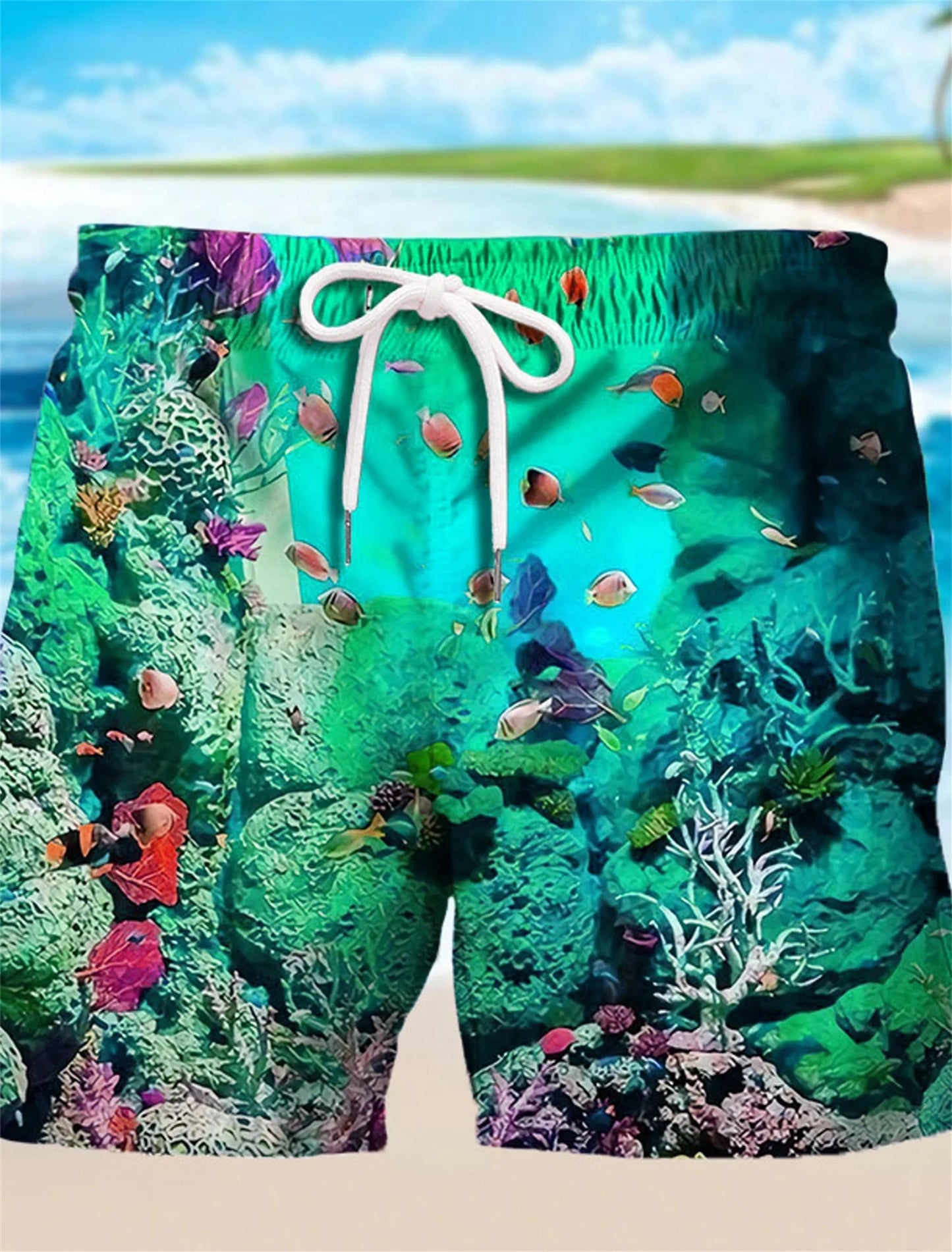 Ocean Fish Graphic Printed Men's Swim Board Shorts Hawaiian Boho Casual Summer Beach Swimming Shorts Breathable Shorts for Man