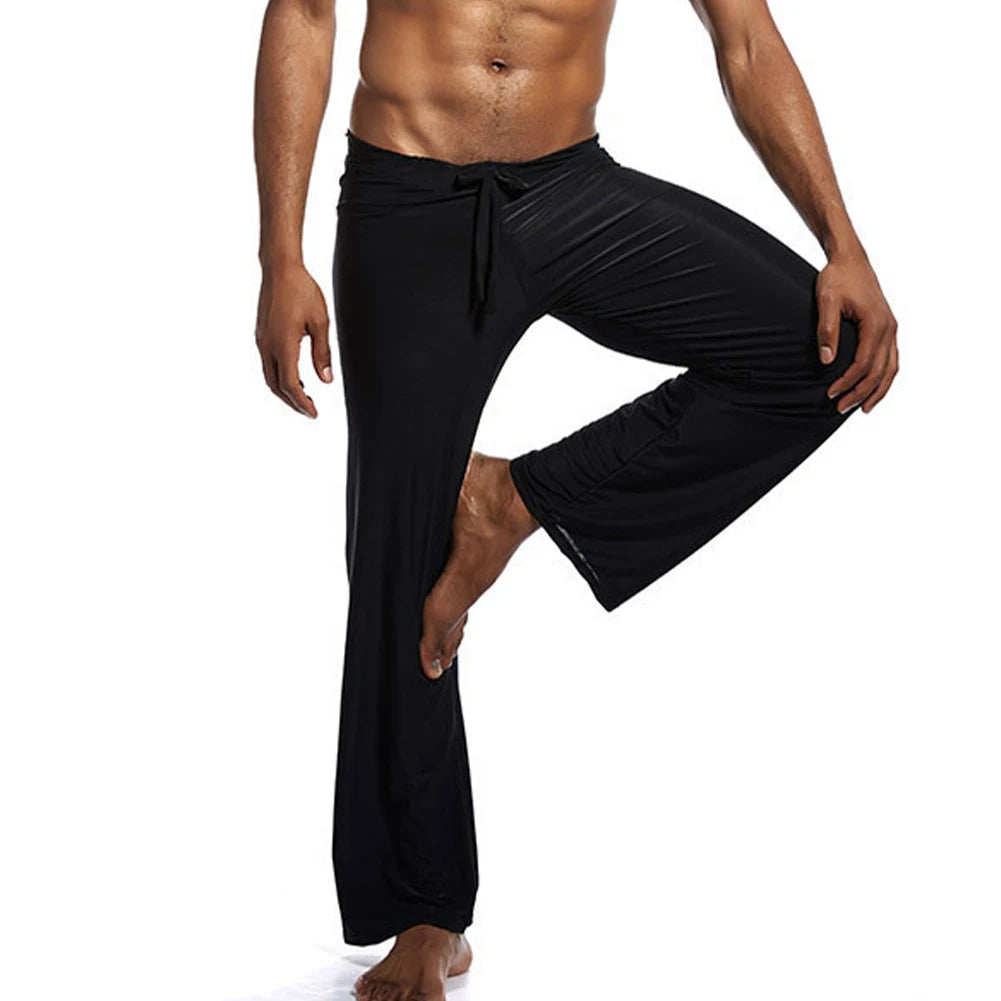 Casual Men's Yoga Drawstring Elastic Pants Sports Gym Active Wide Leg Solid Color Baggy Sweatpants Jogger Pant Trousers Clothing