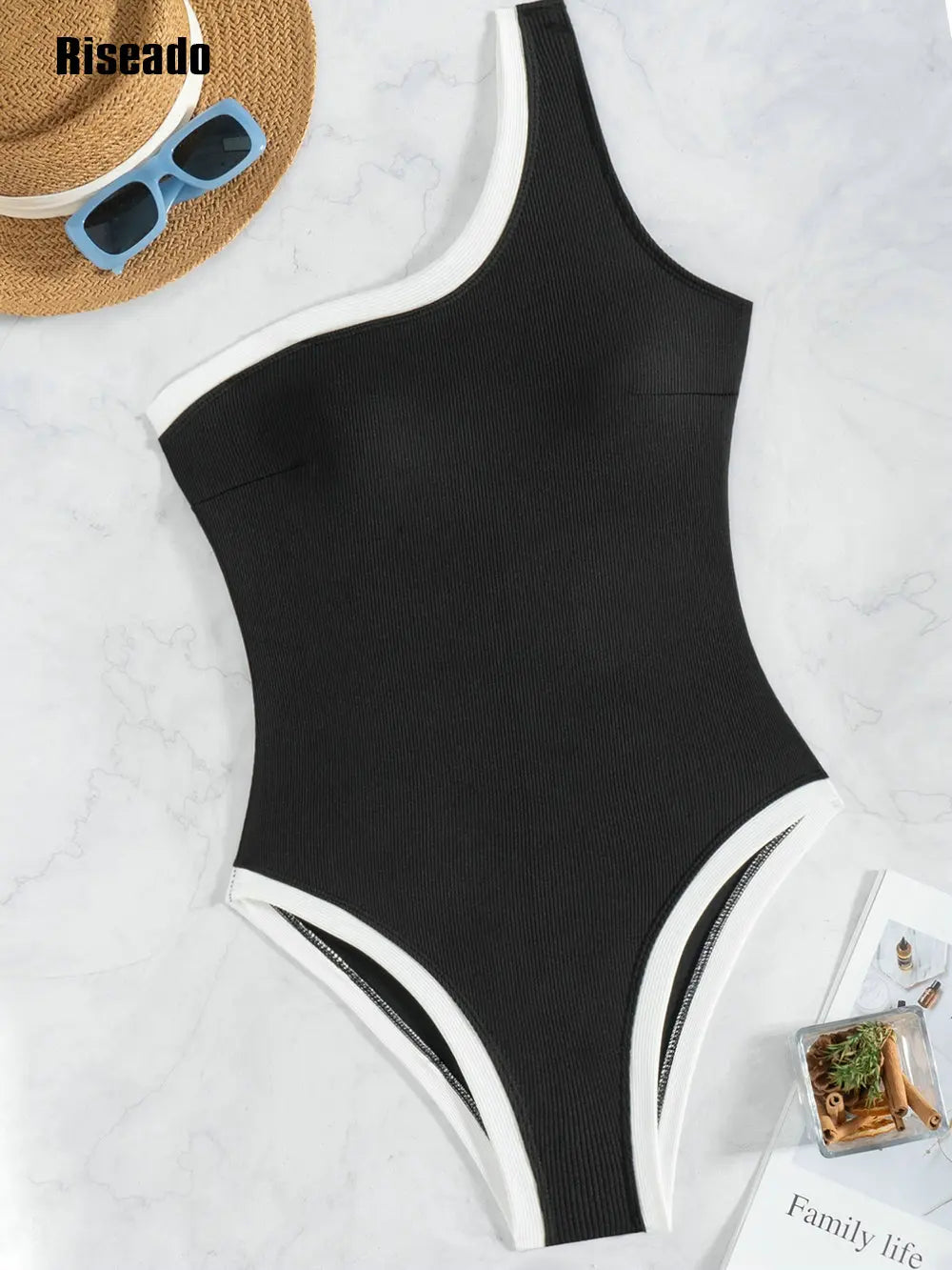 One Shoulder Swimsuit High Cut Women Ribbed Pink Bathing Suit Cutout 1 Piece Slimming Thong Swim Suit