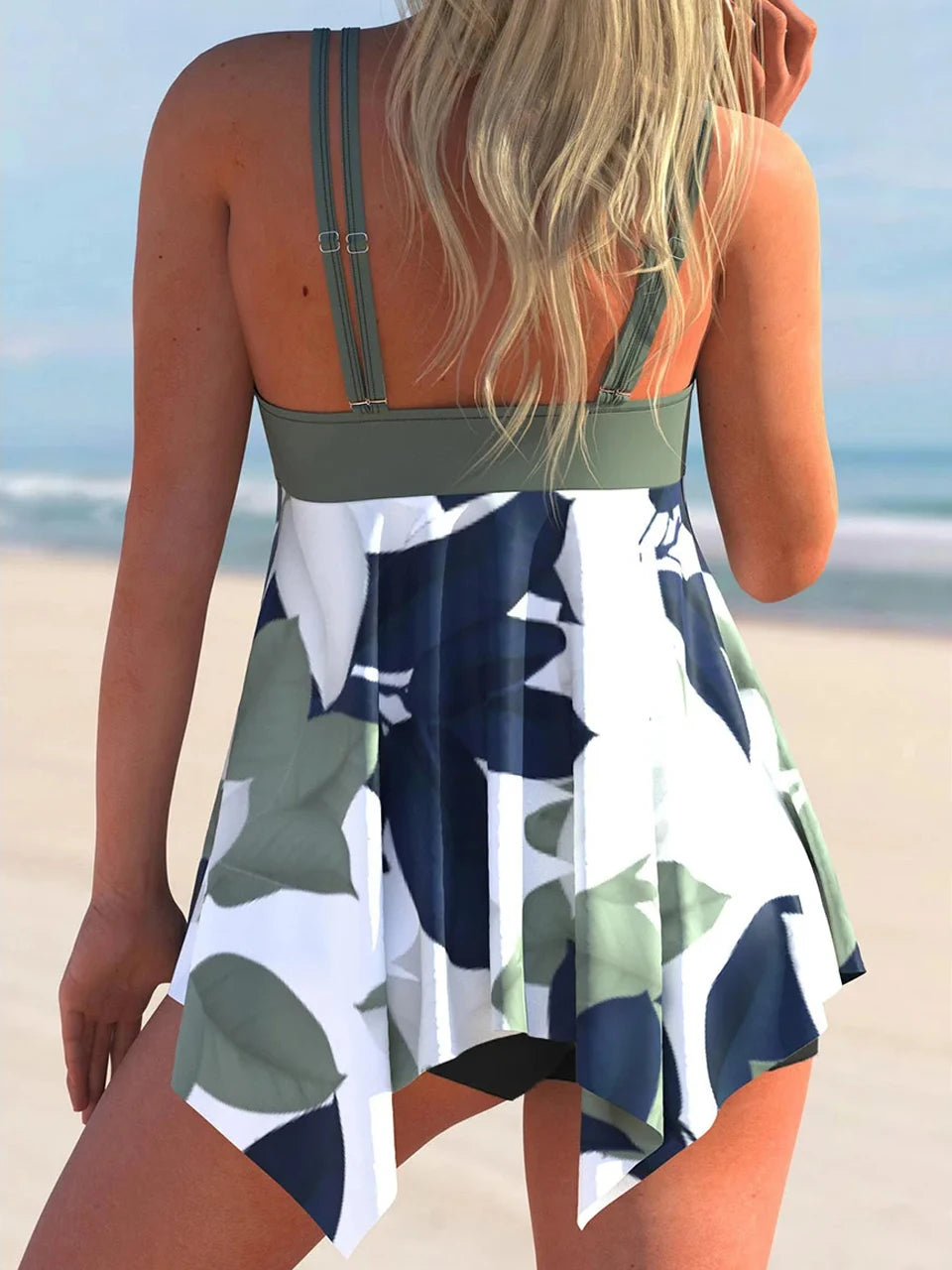 Ring Linked Swimwear Female Printed Tankini Two Pieces Strape Swimsuit Women Bathers Bathing Swimming Suit Padded Beachwear