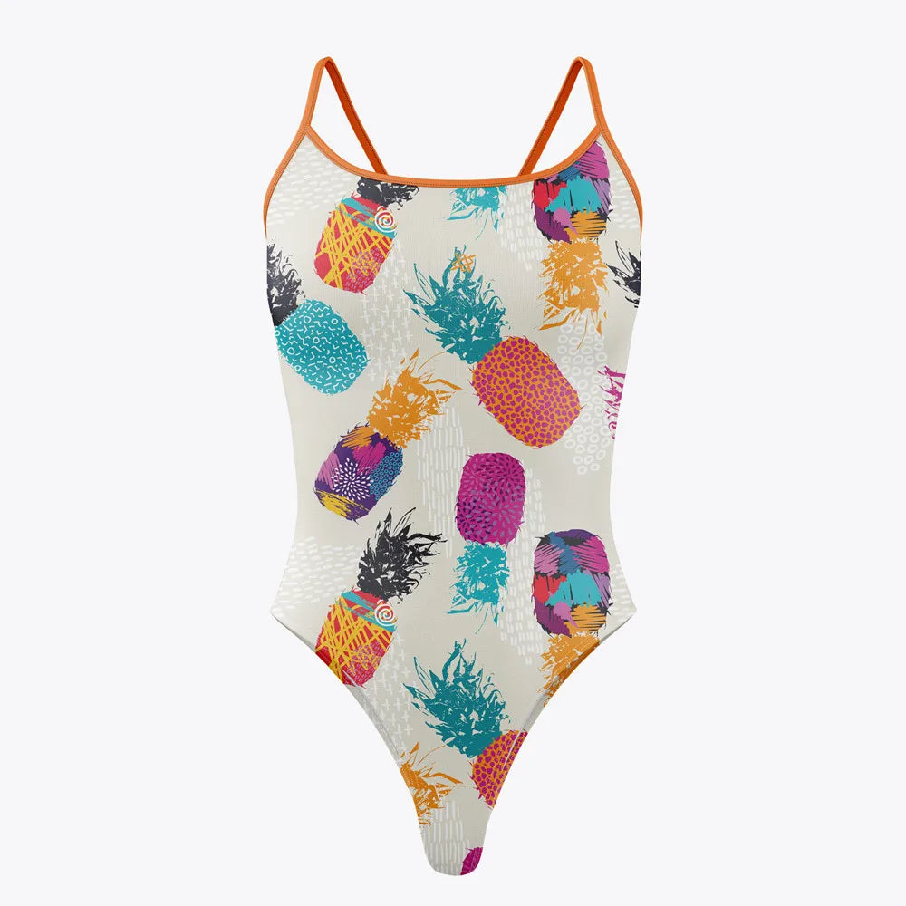 High Cut Multi Coloured One Piece Swimsuit Women Swimwear Summer Swimming Pool Training Swimsuit