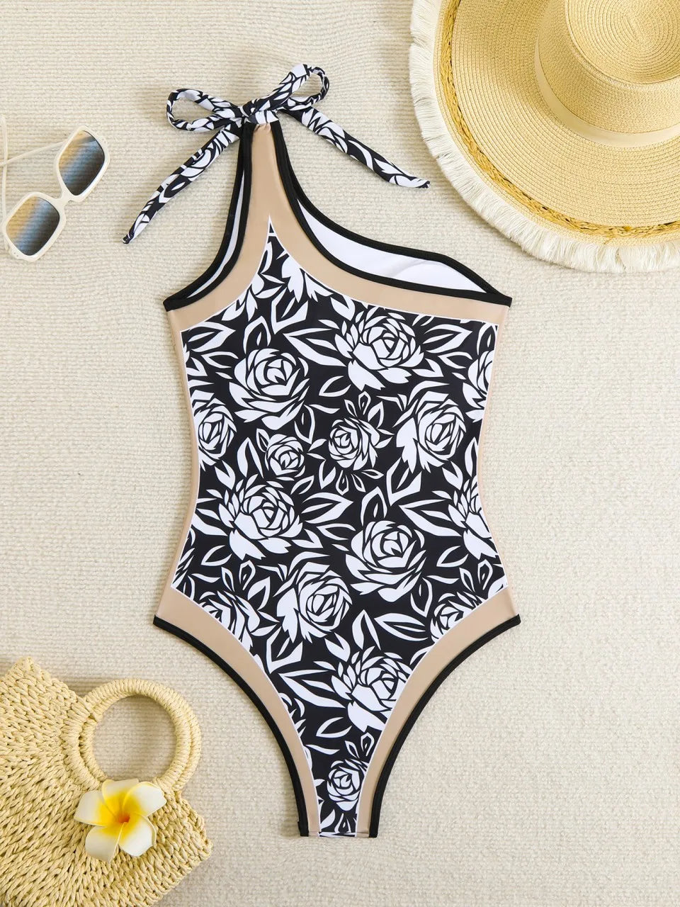 Women One Shoulder Swimsuit One Piece Printed Swimwear Female Bathers Bathing Swimming Swim Bodysuit Beachwear Summer