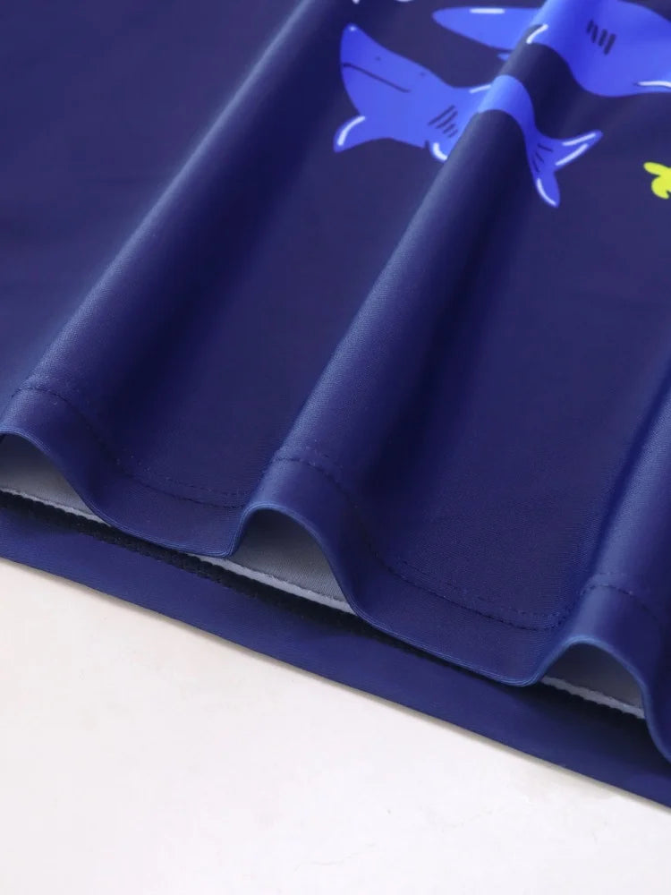 Boy Kids Swimsuit Blue Cartoon Shark Long Sleeve Children Swimwear Summer Split 2 Piece Beachwear Bathing Suit Swimming