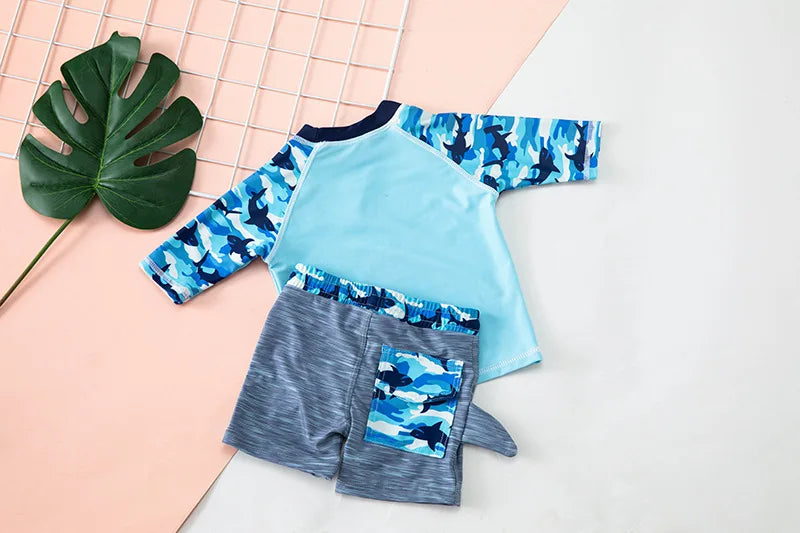 Swimsuit Boys UPF50 Baby Swimwear Shark Dinosaur UV Bathing Suit for Boy 3 Pcs Toddler Surfing Diving Suit Children's Rash Guard