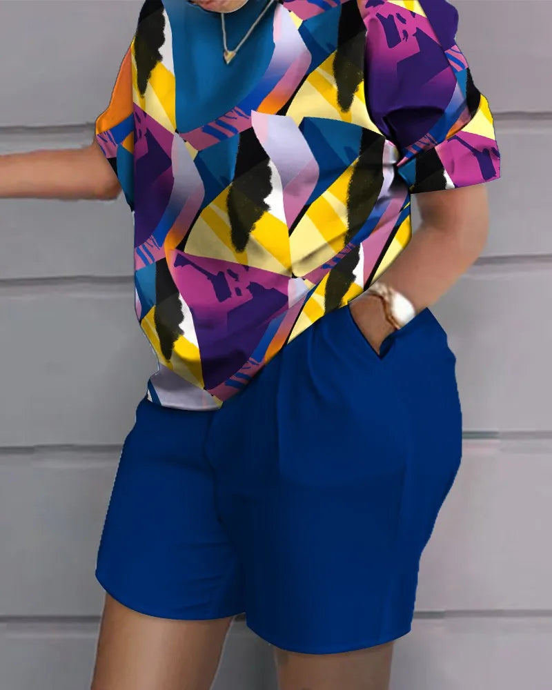 Women Casual Short Sleeve Two Piece Sets Womens Outifits Summer Letter Printed Pocket Suit Female T-shirt Shorts Matching Sets