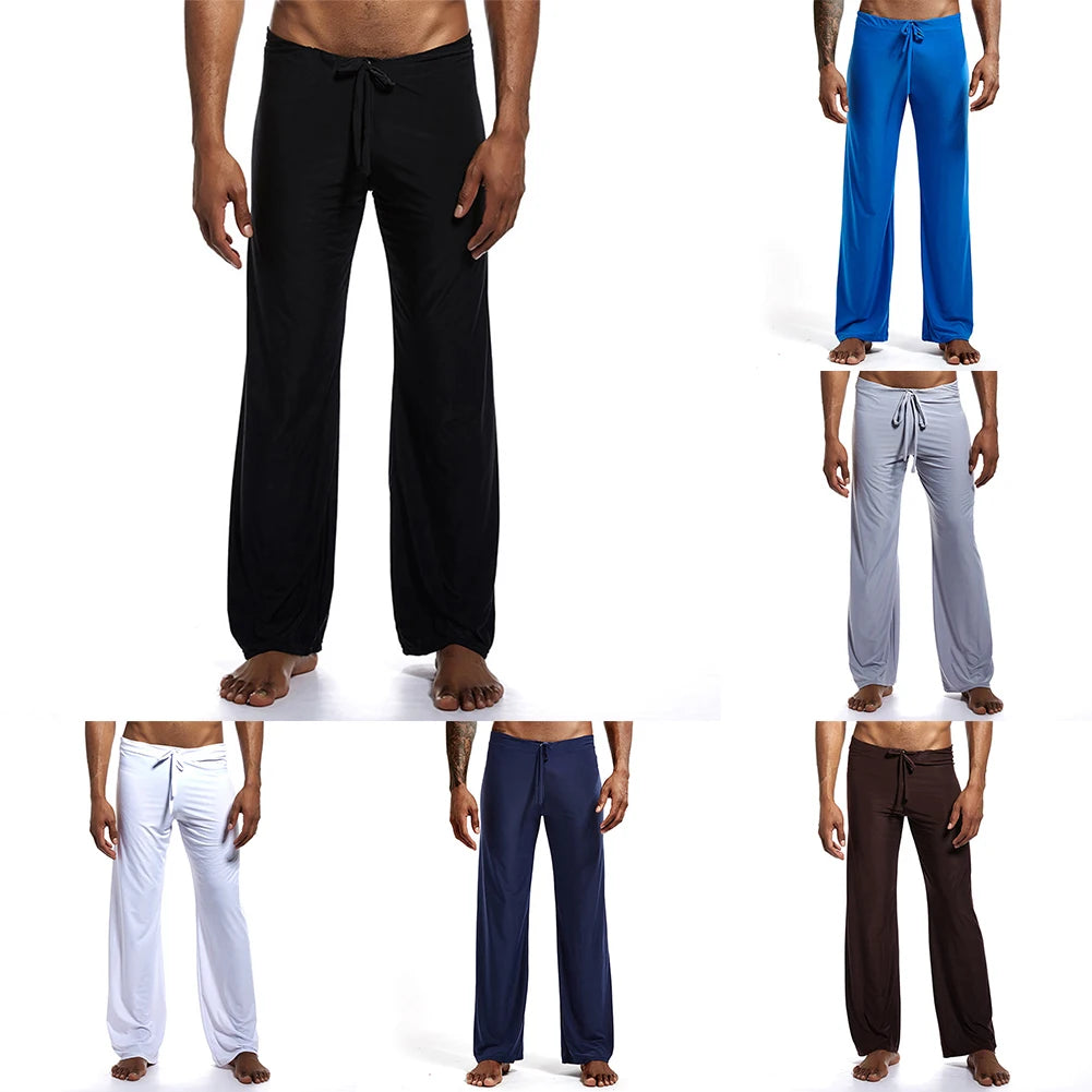 Casual Men's Yoga Drawstring Elastic Pants Sports Gym Active Wide Leg Solid Color Baggy Sweatpants Jogger Pant Trousers Clothing