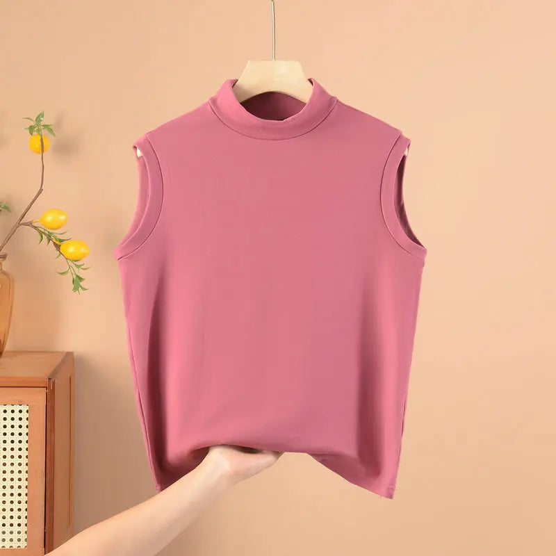 XL to 8XL Plus size Autumn winter warm Tank Tops Mock Neck sleeveless tops Women's thick Vest Solid color bottoming undershirt