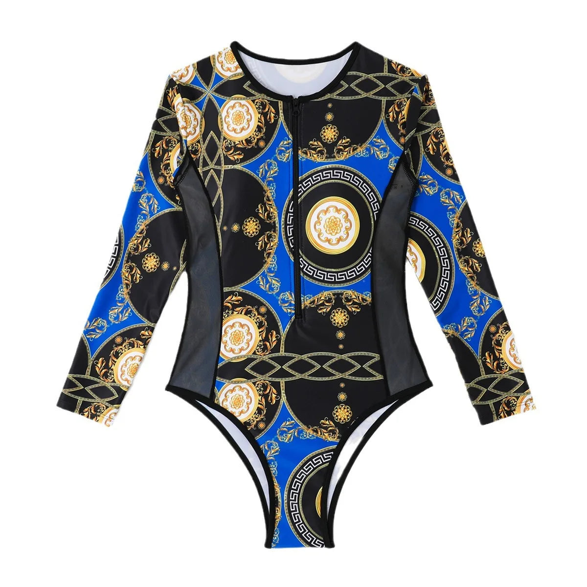 Rash Guard Long Sleeve Swimwear Women Surfsuit Bikini One-Piece Swimsuit Mesh Patchwork Beach Wear Bath Suits Monokini