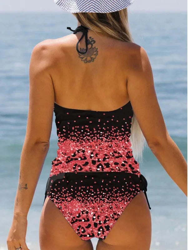 Women's Double Strap Swimsuit Comfortable Vacation Beach Tankini Short Dandelion Print Bikini S-6XL