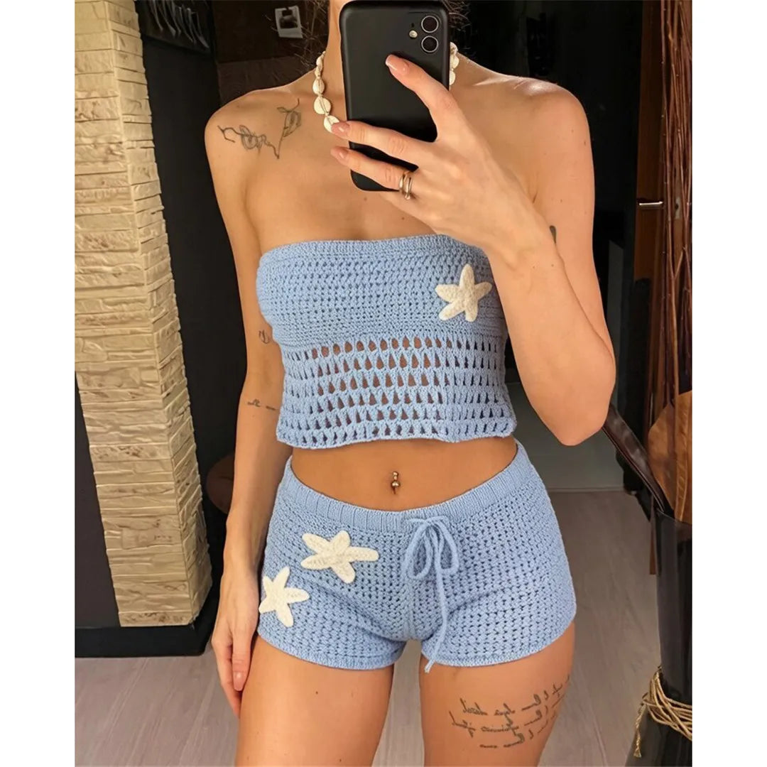Knitted Shorts Female Swimsuit High Waist Bikini Women Swimwear Two-pieces Bikini set Bather Bathing Suit Swim