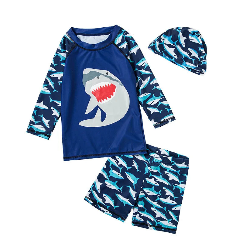 Swimsuit Boys UPF50 Baby Swimwear Shark Dinosaur UV Bathing Suit for Boy 3 Pcs Toddler Surfing Diving Suit Children's Rash Guard