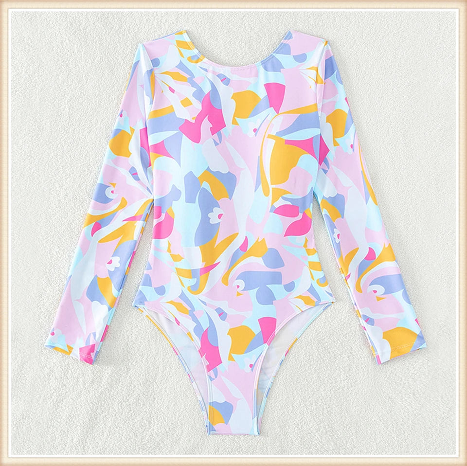 Surf Long Sleeve Swimsuit Women Back Cut Out One Piece Diving Clothes Swimwear Female Printed Bathing Swimming Bodysuit