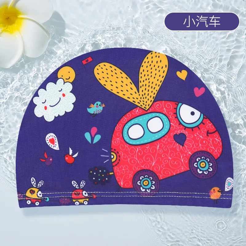 PU Coating Cartoon Children Swimming Hat for 1-7 Year Old Boys Girls Elastic Swimming Cap Shower Beach Pool Accessories