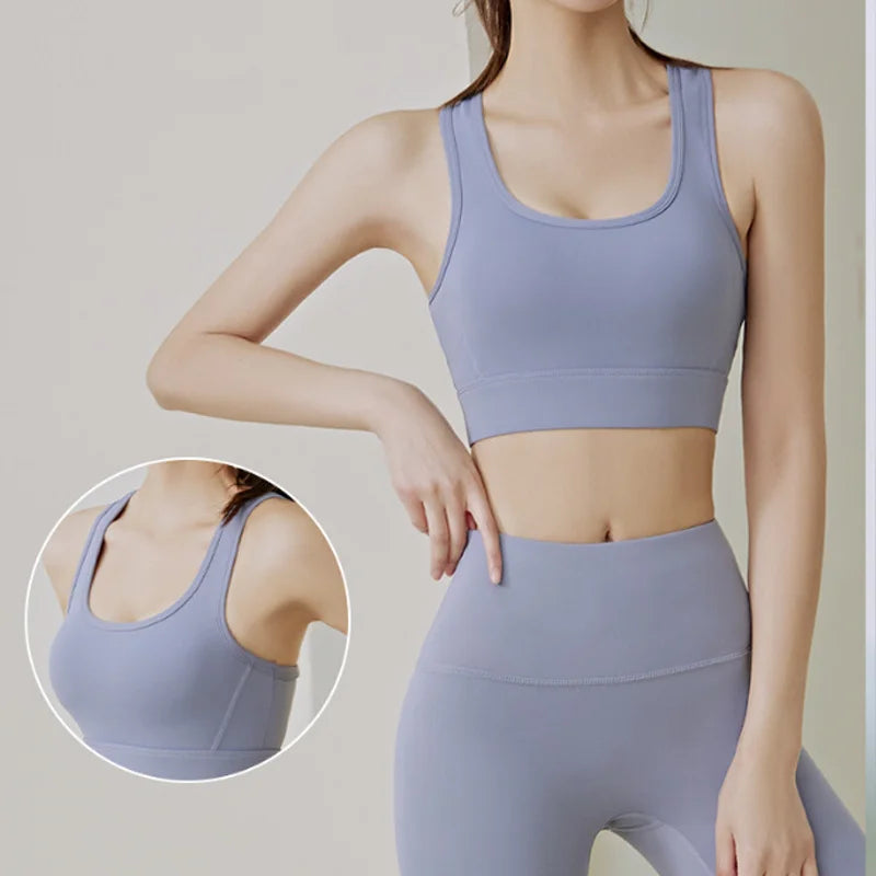 Aiithuug Sports Bra for Women Criss Cross Back Padded Strappy Sports Bras Medium Support Yoga Bra Wire Free Wireless Yoga Tops