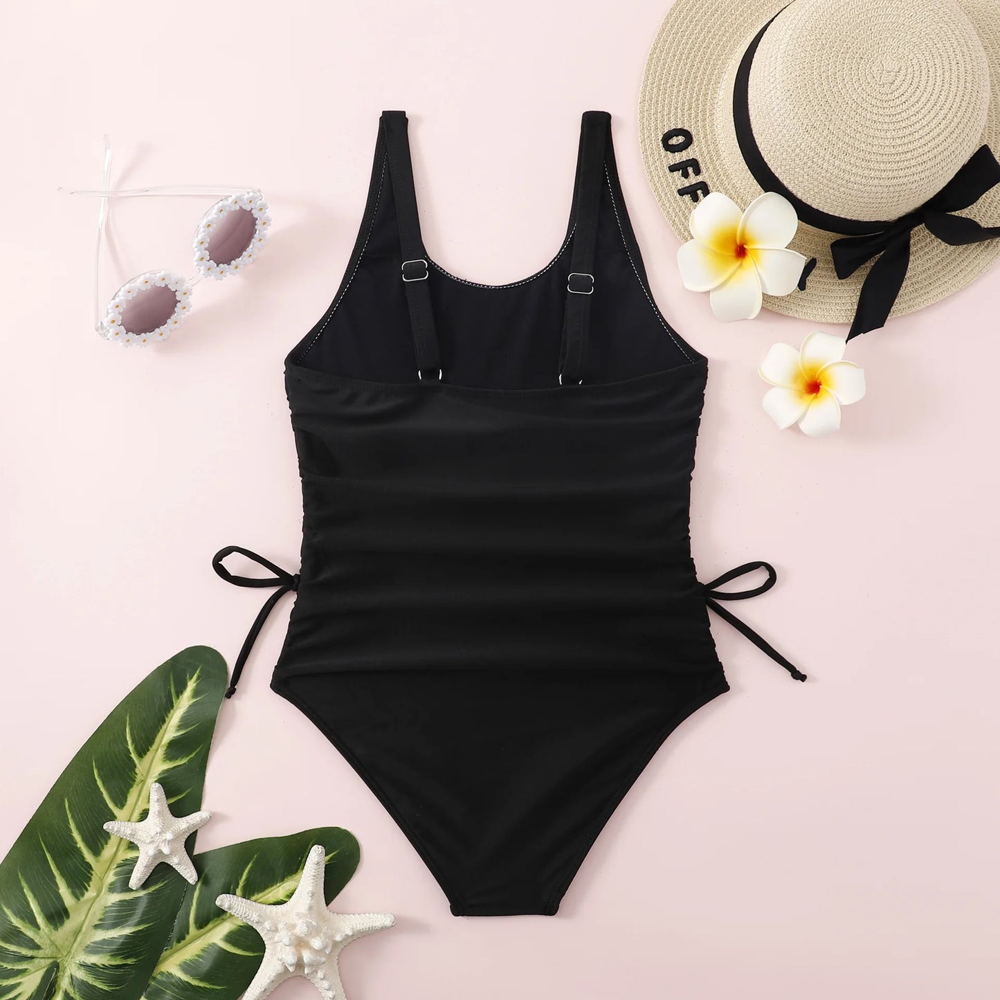 Black Girls One Piece Swimsuit 7-12 Year Kids Swim Suit Teenage Children's Swimwear Drawstring Bathing Suits Beach Bodysuit