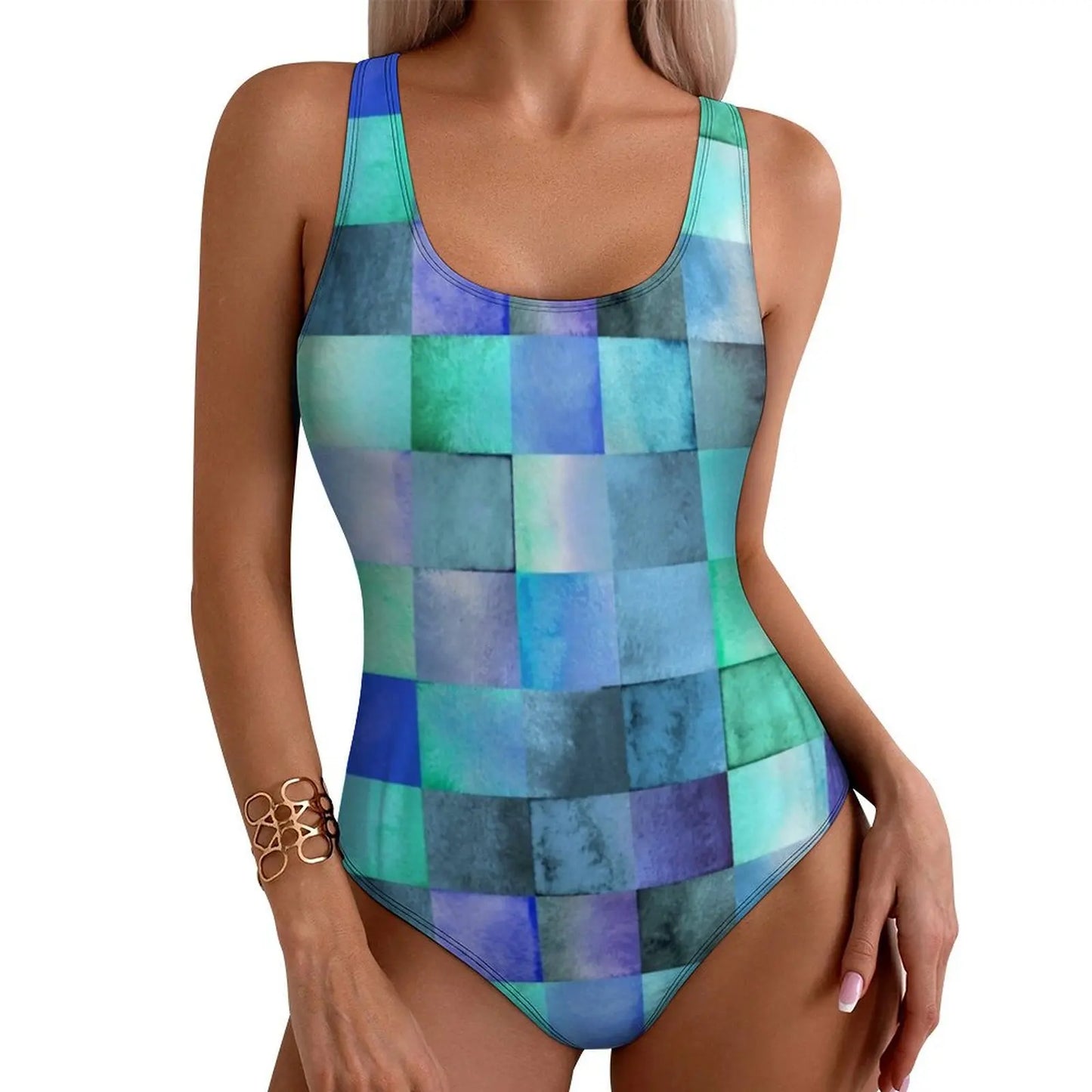 Geometry Swimsuit Fluid Lines Print Swimwear One-Piece Holiday Surf Bodysuit Hollow Out Bathing Suit Push Up Beach Wear