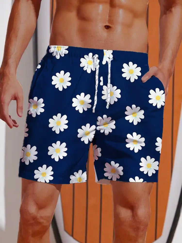 Summer 3D Printed Hawaiian Vacation Style Printing Shorts Men's Board Shorts Casual Swim Trunks Drawstring Breathable Short