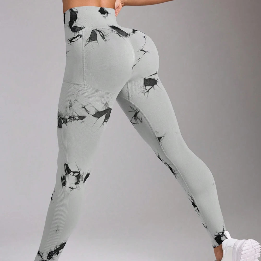 Women's High Waist Yoga Leggings with Pockets Tie-Dye Print Stretchy Workout Pants Butt Lifting Quick-Dry for Gym, Pilates, HIIT
