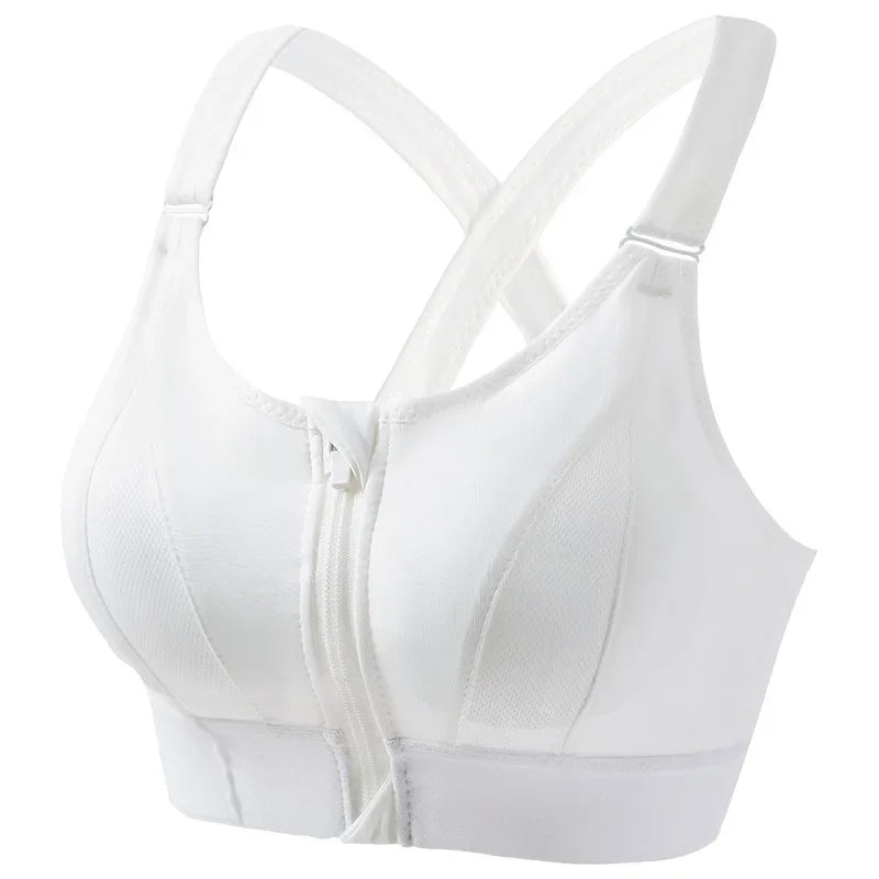 Aiithuug Zip Front Closure Strappy Criss Cross Yoga Bra Women's Padded Shockproof Gathered Seamless Wireless Sport Gym Bras