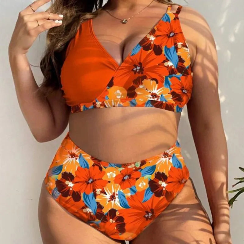 Plus Size High Waist Bikini Women's Push Up Large Size Swimsuit Summer Big Size Tummy Control Swimwear Bikini Sets